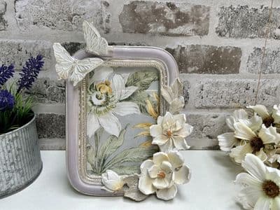 Shabby Chic Purple Butterfly Photo Frame Freestanding Portrait - 6x4