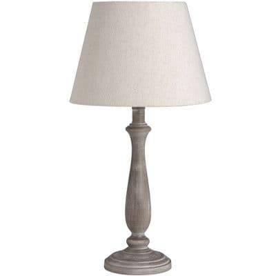 Shabby Vintage Chic Brown Washed Wooden Table Lamp w Plain Shade