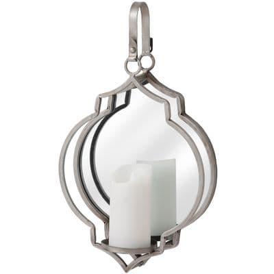 Silver Wall Mounted Sconce Candle Holder w Mirror Solid Distressed Modern 47cm