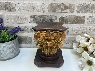 Small Plinth Stand for Plant Ornament Feature Piece Rococco Style Gold Brown