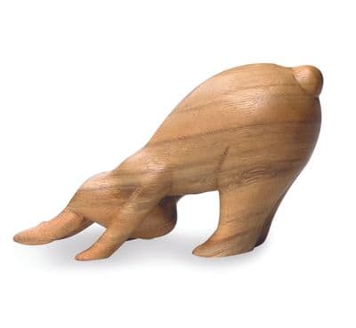 Solid Wood Yoga Bunny Figurine Pilates Ornament Handmade Teak Downward Dog Pose