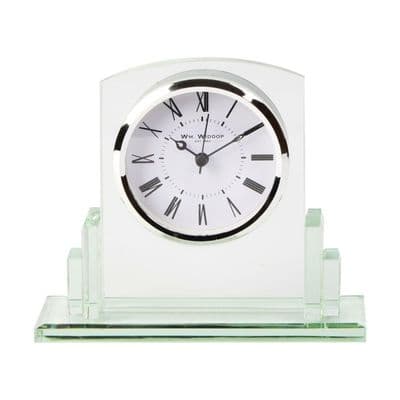 Square Glass Mantel Table Clock Roman Numerals Contemporary 14cm