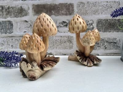 Strawberry Mushrooms on Root Wooden Sculpture Ornament - Hand Crafted  - Gift