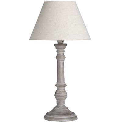 Table Lamp Grey Washed Wooden Bedside Shabby Vintage Chic Plain Shade 40w E27