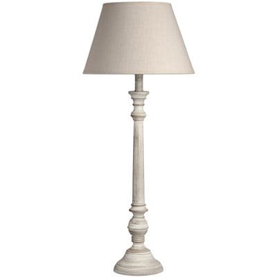Tall Wooden Grey Washed Table Lamp Shabby Chic Taupe Linen Shade 73cm 40W E14