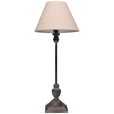 Taupe Dark Grey Washed Table Bedside Lamp Light w/ Oatmeal Shade 59cm 40 Watt