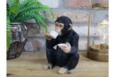 Tea Drinking Monkey Chimpanzee Chimp Figurine Ornament Gift - Intricate design