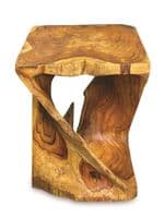 Teak Root Side Table Hand Carved Solid Wood Lamp Stool Furniture  Square Twisted
