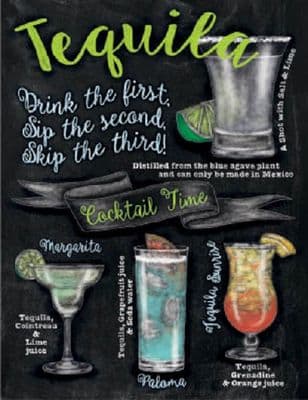 Tequila Cocktail Time Metal Wall Sign Plaque 15x20cm Gift Art Steel Black