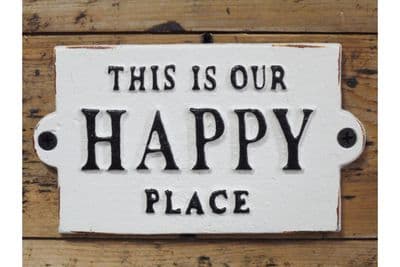This is our Happy Place Cast Iron Sign Plaque Fun Metal Door Wall Sign Gift
