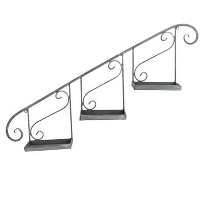 Wall Garden Plant Pot Wall Hanger Etagere - Grey Metal Stair Scroll Style