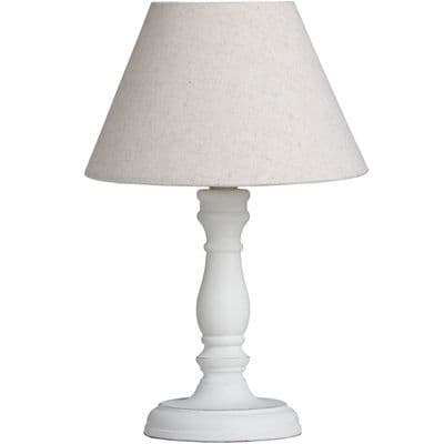 White Bedside Table Lamp Light French Style Shabby Chic Distressed Linen Shade