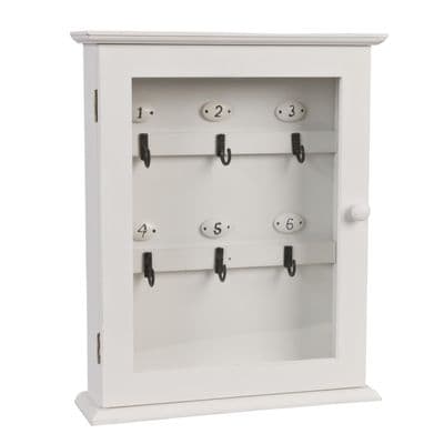 White Wooden Key Box Holder Cabinet Freestanding Glass Key Box