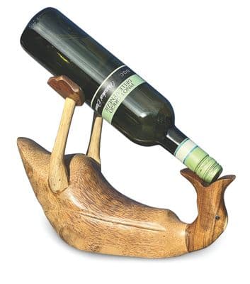Wine Champagne Bottle Holder - Bamboo Wooden - Drunken Duck Novelty Gift