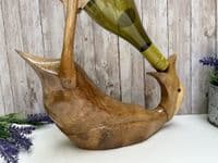 Wine Champagne Bottle Holder - Bamboo Wooden - Drunken Duck Novelty Gift