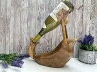 Wine Champagne Bottle Holder - Bamboo Wooden - Drunken Duck Novelty Gift