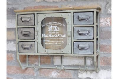 Wine Themed Wall Cabinet Storage - French Shabby Chic Wood & Glass