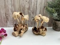 Wooden 4 Eroded Bali Mushroom Sculpture Ornament Gift - Handcarved Teak Root