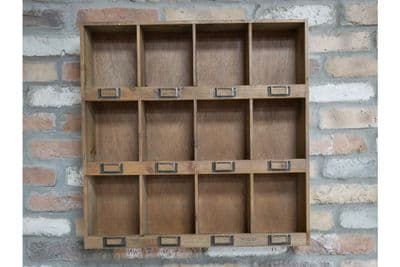 Wooden Cubby Hole Storage Unit - 12 Hole Brown Shelf Freestanding or Wall Hung