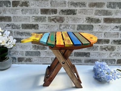 Wooden Folding Fish Chair Stool Seat - Small 31cm Multicoloured Wood Timber