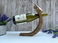 Wooden Wine Bottle Holder Balancer Hand Carved Cat Design Quirky Cat Lover Gift