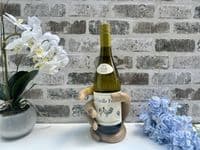 Wooden Wine Bottle Holder Stand Freestanding - Hand of Wisdom Carved
