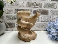 Wooden Wine Bottle Holder Stand Freestanding - Hand of Wisdom Carved