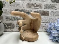 Wooden Wine Bottle Holder Stand Freestanding - Hand of Wisdom Carved