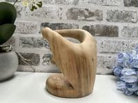 Wooden Wine Bottle Holder Stand Freestanding - Hand of Wisdom Carved