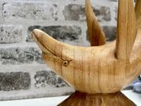 Wooden Wine Bottle Holder Stand Freestanding - Leaping Dolphin Carved