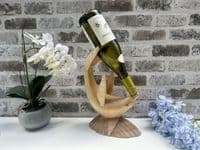 Wooden Wine Bottle Holder Stand Freestanding - Leaping Dolphin Carved