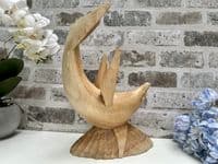 Wooden Wine Bottle Holder Stand Freestanding - Leaping Dolphin Carved
