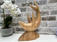 Wooden Wine Bottle Holder Stand Freestanding - Leaping Dolphin Carved
