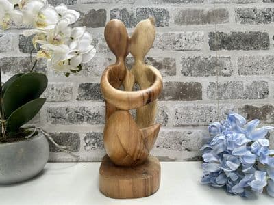 Wooden Wine Bottle Holder Stand Freestanding - Lovers Couple Carved