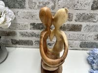 Wooden Wine Bottle Holder Stand Freestanding - Lovers Couple Carved
