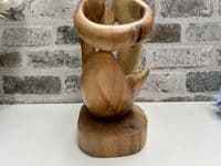 Wooden Wine Bottle Holder Stand Freestanding - Lovers Couple Carved