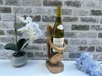 Wooden Wine Bottle Holder Stand Freestanding - Lovers Couple Carved