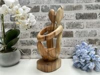 Wooden Wine Bottle Holder Stand Freestanding - Lovers Couple Carved