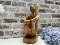 Wooden Wine Bottle Holder Stand Freestanding - Lovers Couple Carved