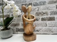Wooden Wine Bottle Holder Stand Freestanding - Lovers Couple Carved