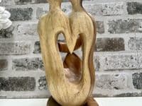 Wooden Wine Bottle Holder Stand Freestanding - Lovers Couple Carved