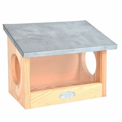 Wooden Wood Observation Squirrel Feeder Zinc Roof
