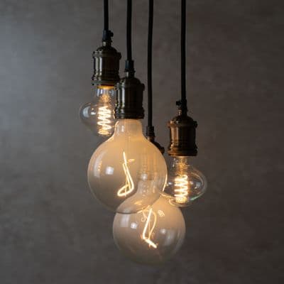 Four Bare Bulb Chalk Cluster Ceiling  Pendant  in Antique Brass