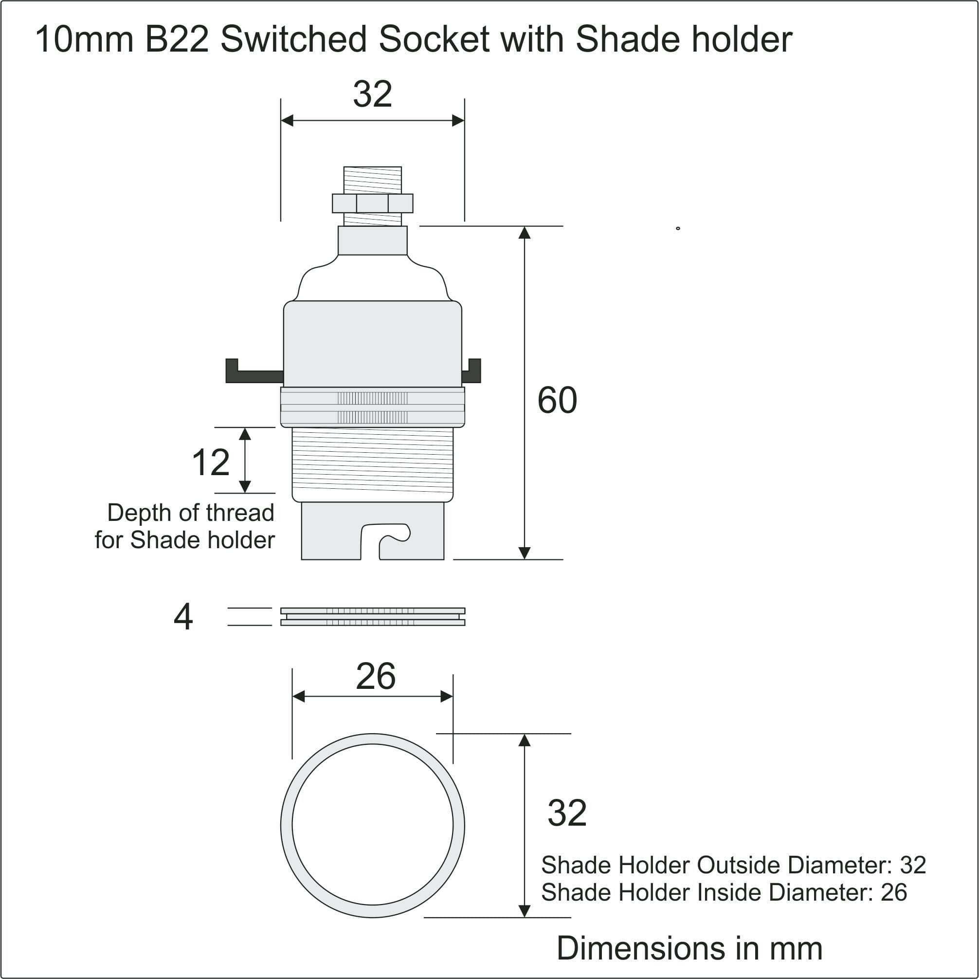 10mm B22 Vintage Bayonet Socket - Brass with Safety Switch