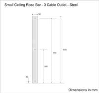 Black 600mm Steel Ceiling Rose Bar  - 3 Cable Outlet
