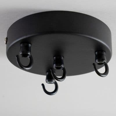 Black Steel 4 Cable Ceiling Rose with Hook