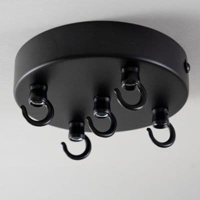 Black Steel 5 Cable Ceiling Rose with Hook