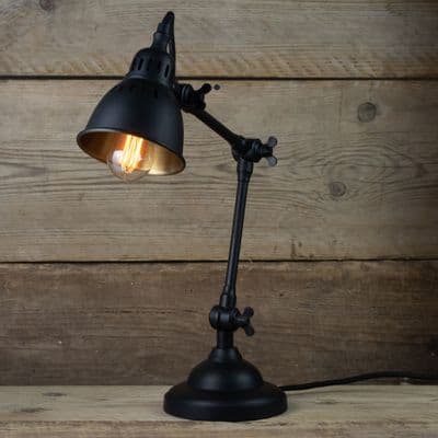 Bookkeepers Desk Lamp - Matt Black  with Antique Gold inner shade