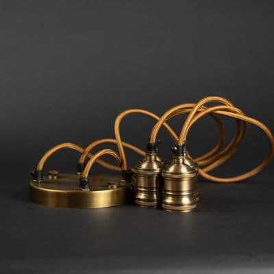 Four Bare Bulb  Ceiling  Pendant  in Antique Brass