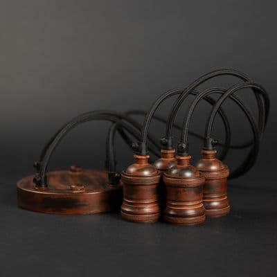 Four Bare Bulb Ceiling  Pendant  in Blackened Rust